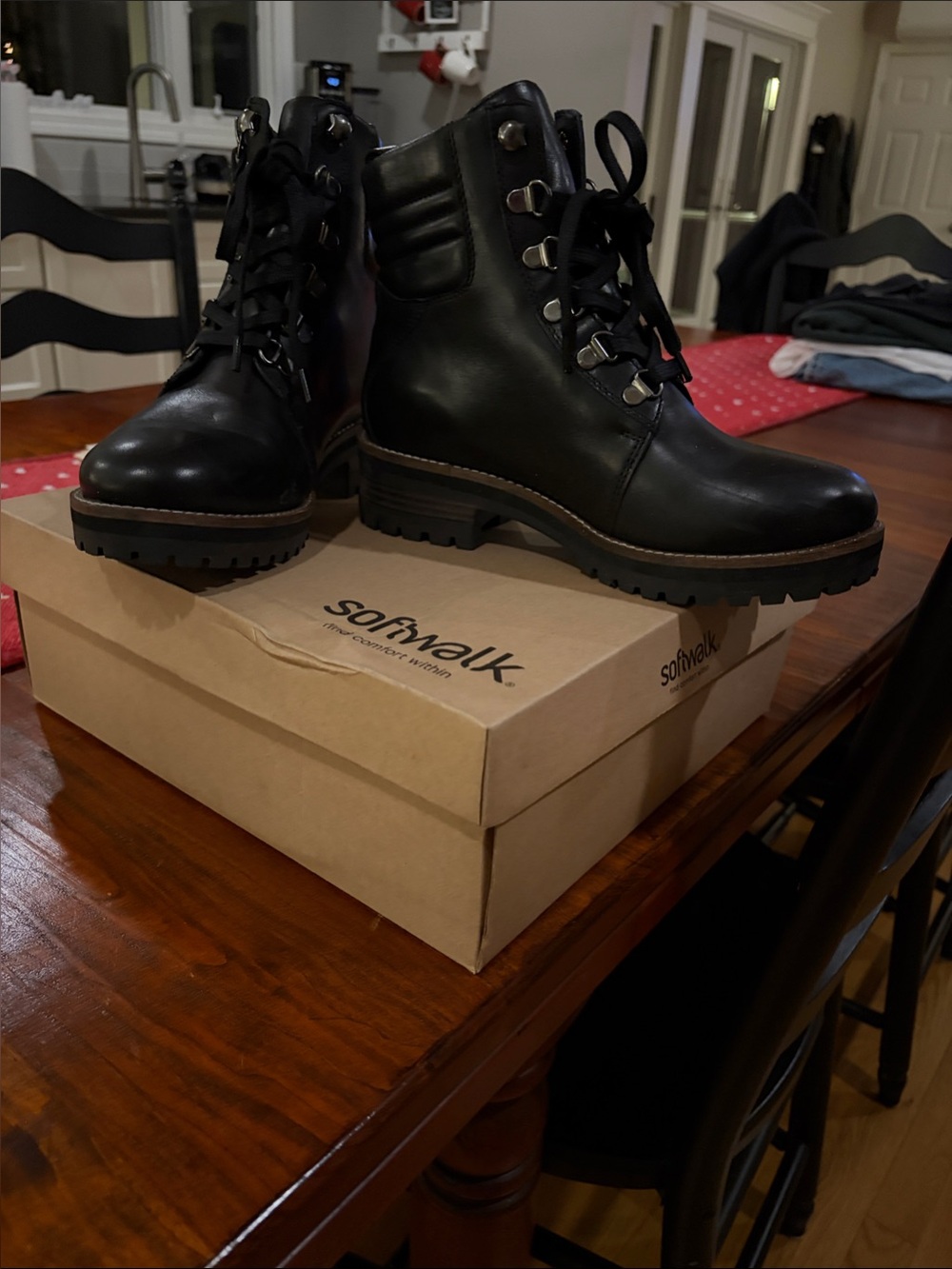 SoftWalk Women's Black Lace-Up Lug Sole Boots